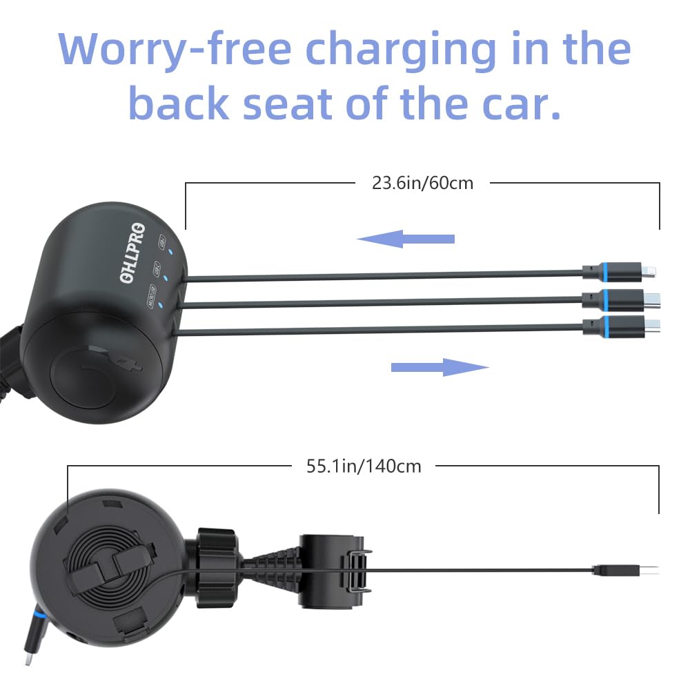 OHLPRO 3-in-1 Retractable Backseat Car Charging Station