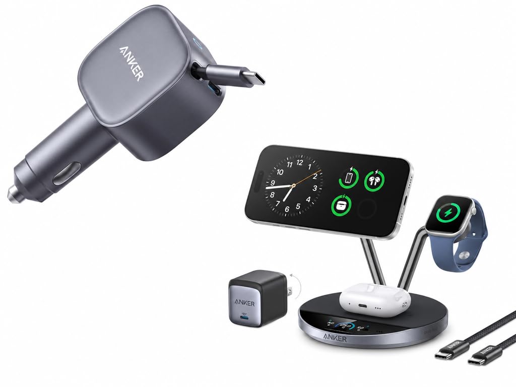 Anker 75W Retractable USB-C Car Charger & Qi2.2 Charging Dock
