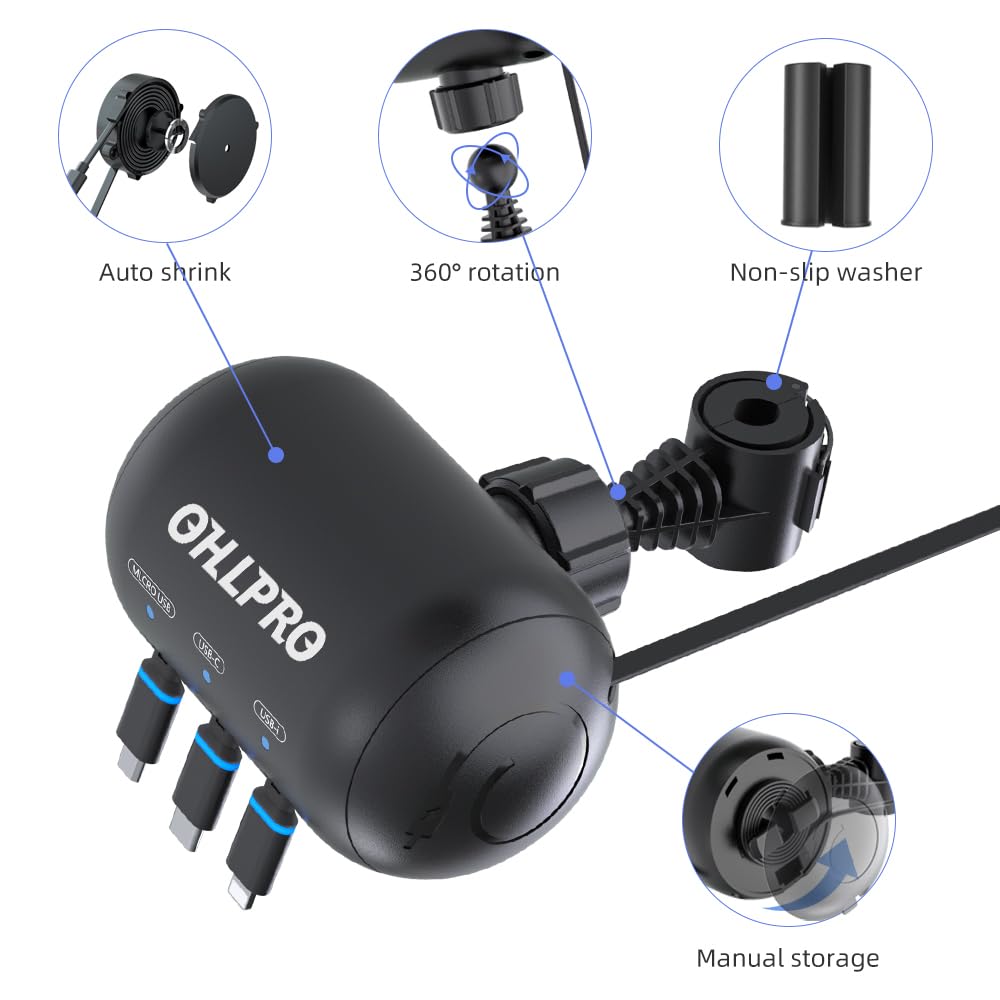 OHLPRO 3-in-1 Retractable Backseat Car Charging Station