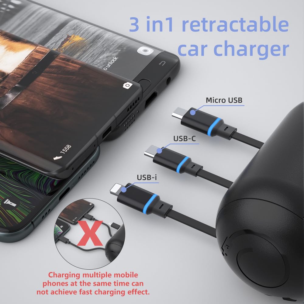 OHLPRO 3-in-1 Retractable Backseat Car Charging Station