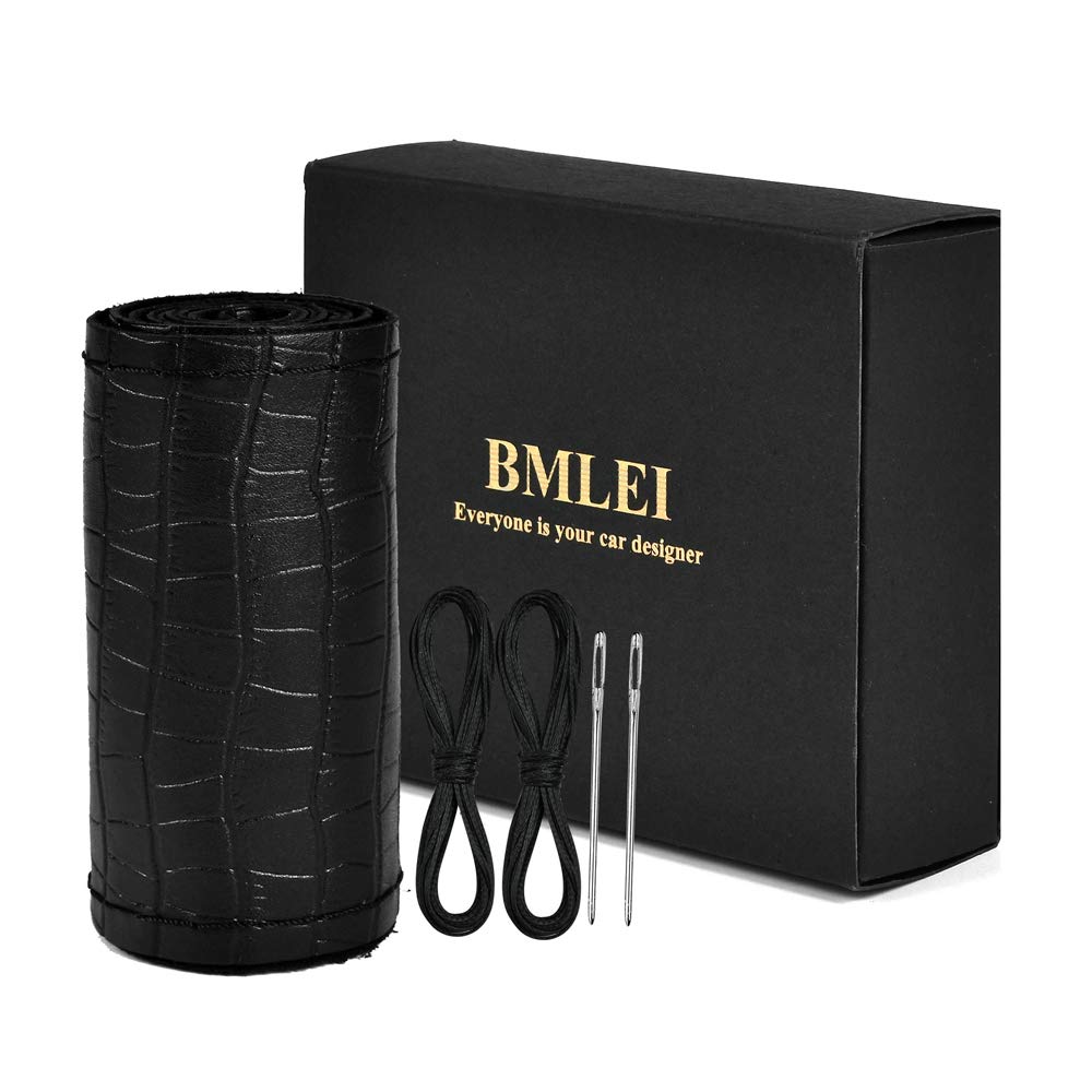 BMLEI Stitch-On Leather Car Steering Wheel Wrap Cover