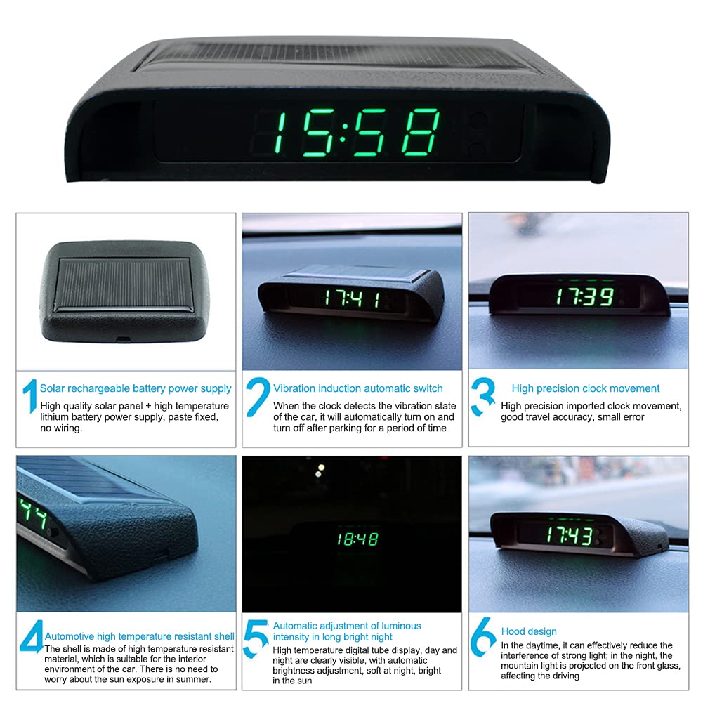 Solar-Powered Digital Car Dashboard Clock with Temperature