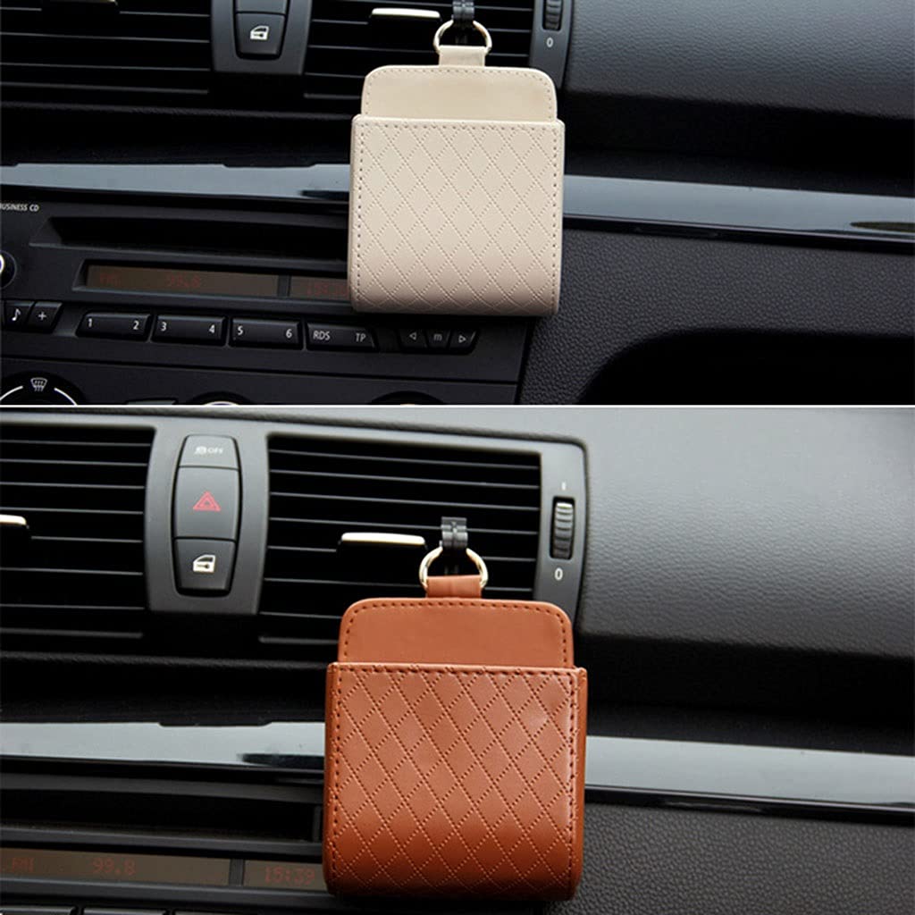 QERTYHKK Leather Car Air Vent Organizer for Phone & Glasses