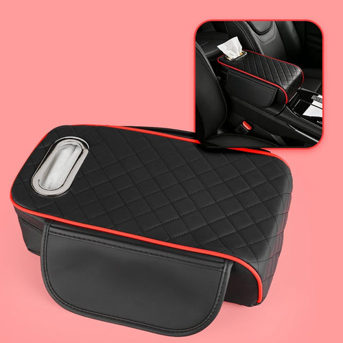DSIUYT Car Interior Center Console Armrest Storage Box Cushion Cover Pad Mat Protector with Side Pockets Black&Red