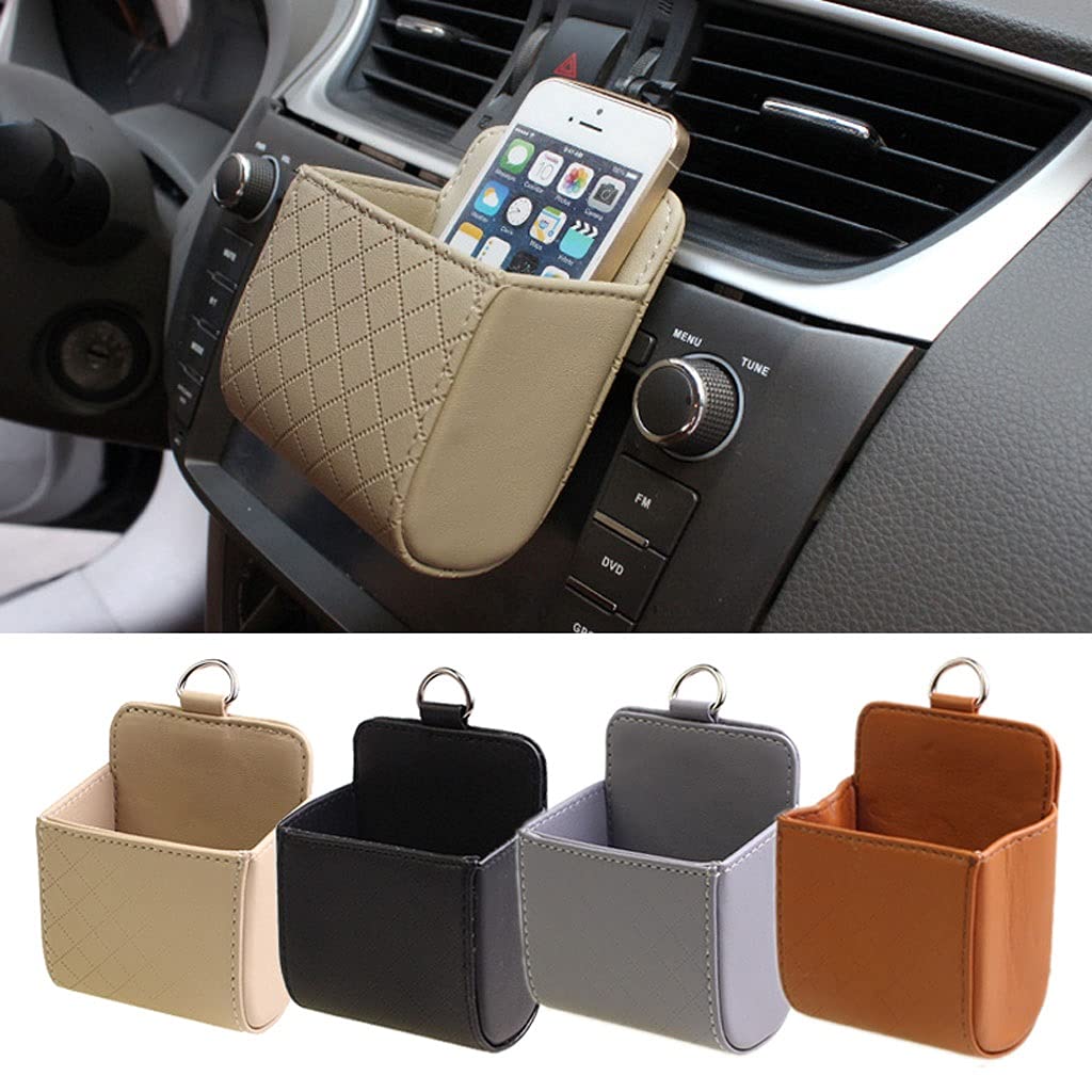 QERTYHKK Leather Car Air Vent Organizer for Phone & Glasses