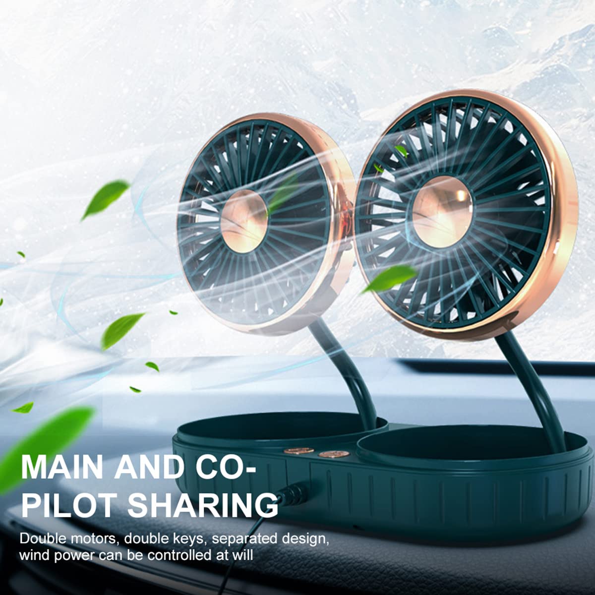 Dual-Head USB Car Cooling Fan with 3 Speeds & 360° Rotation