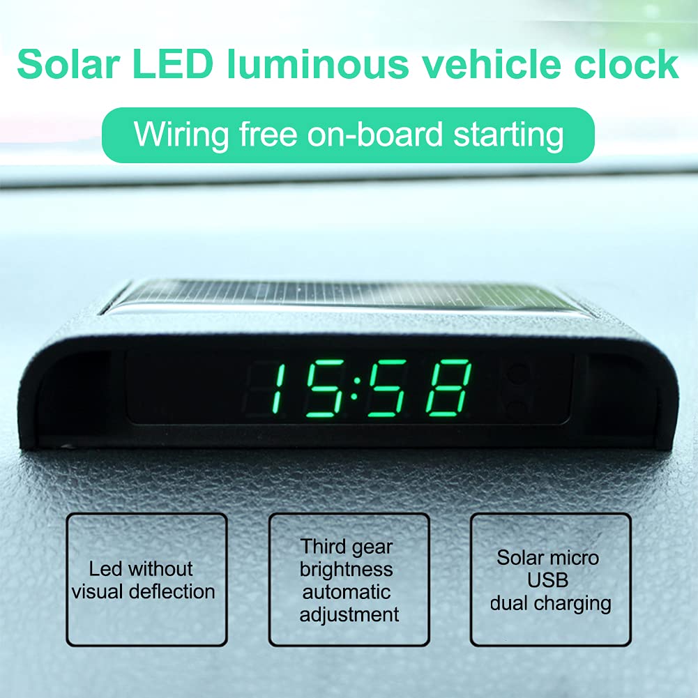 Solar-Powered Digital Car Dashboard Clock with Temperature