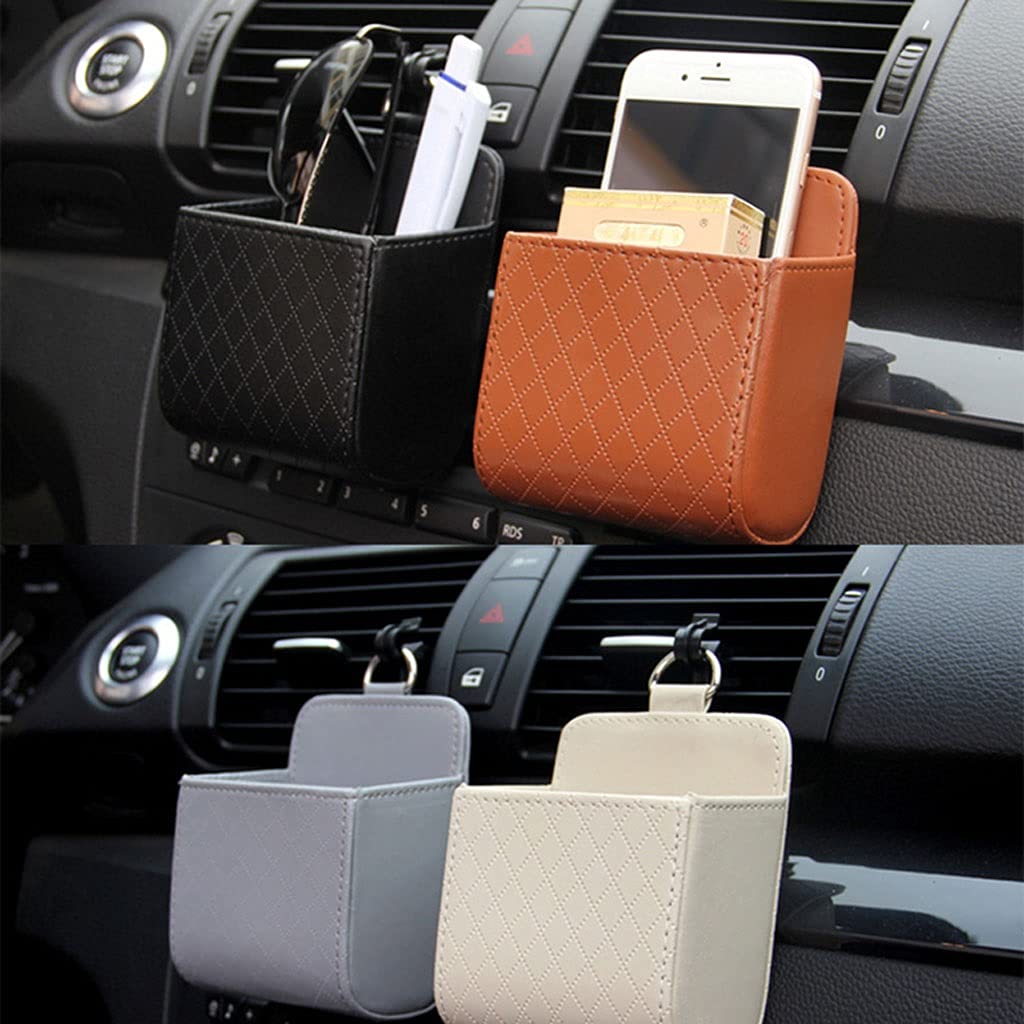 QERTYHKK Leather Car Air Vent Organizer for Phone & Glasses