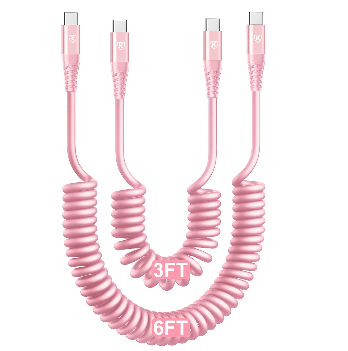 KIYODA 2-Pack Coiled USB-C Car Charging Cables