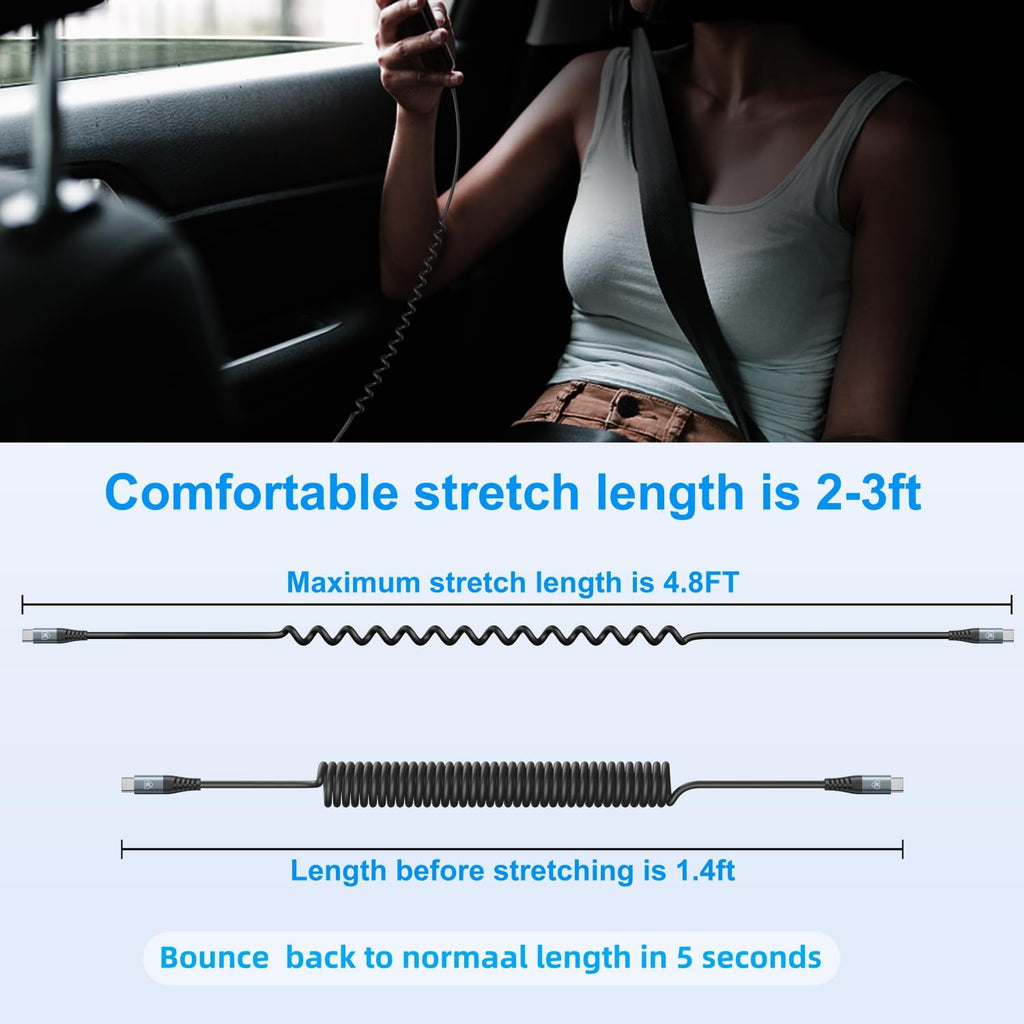 KIYODA 2-Pack Coiled USB-C Car Charging Cables