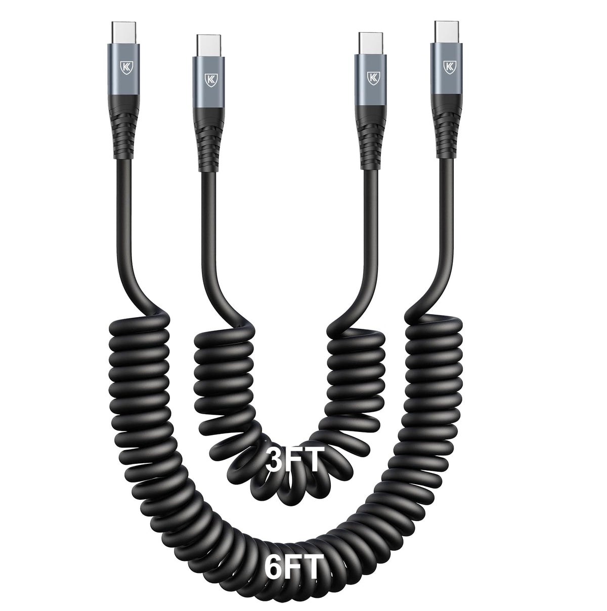 KIYODA 2-Pack Coiled USB-C Car Charging Cables