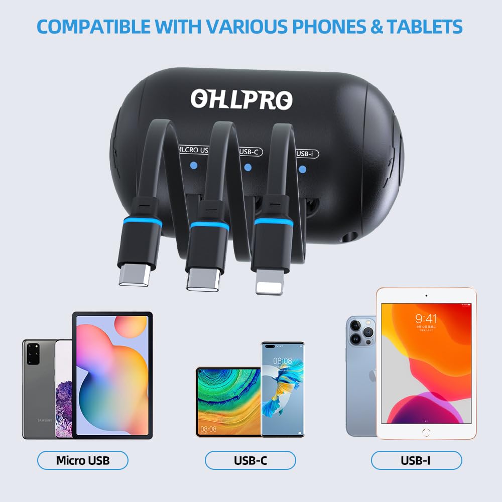 OHLPRO 3-in-1 Retractable Backseat Car Charging Station