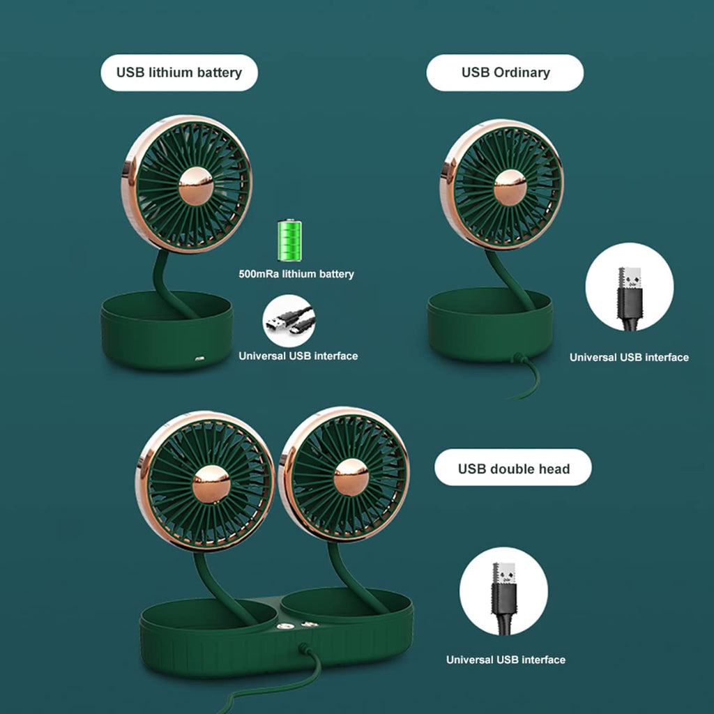 Dual-Head USB Car Cooling Fan with 3 Speeds & 360° Rotation