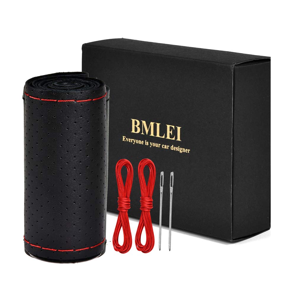 BMLEI Stitch-On Leather Car Steering Wheel Wrap Cover