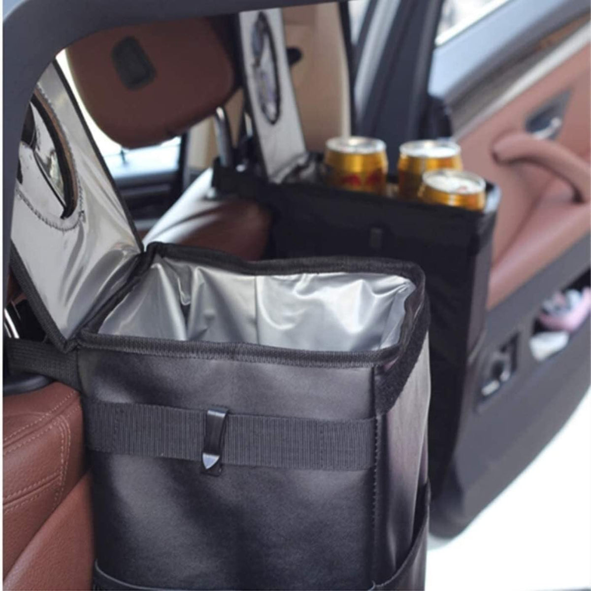 KYUSAR Car Trash Can with Lid, Storage Bag & Hooks