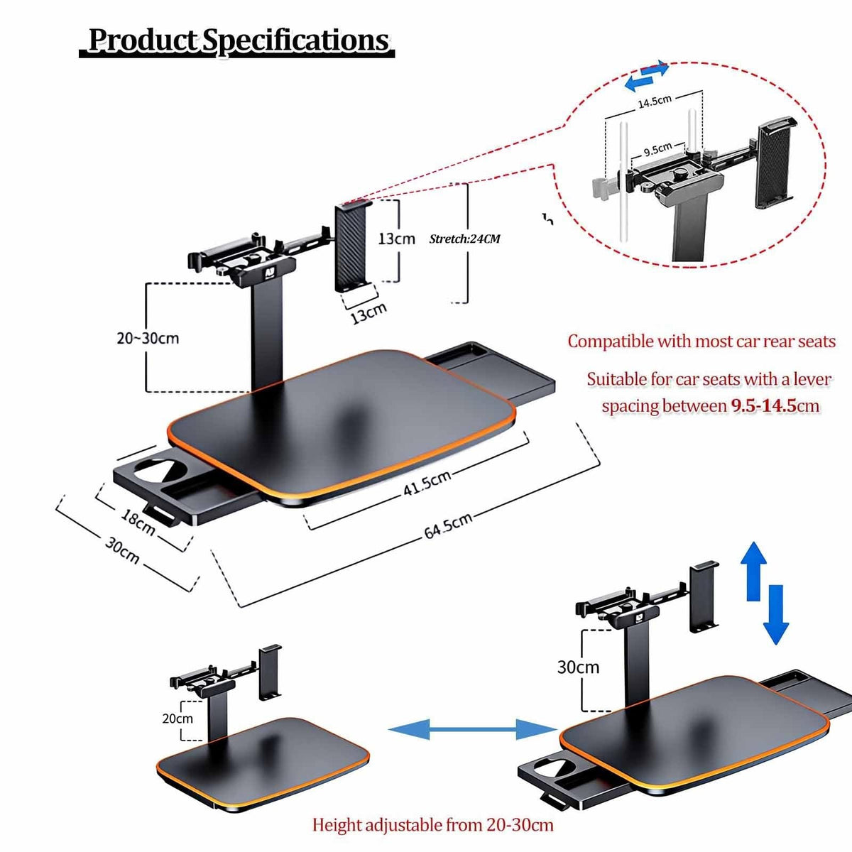 Foldable Backseat Laptop Tray with Phone & Cup Holder