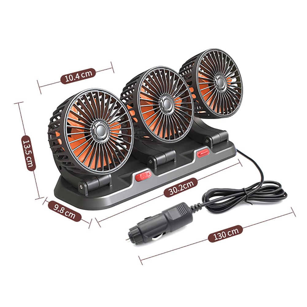 UPWONEA Triple-Head 12V Car Cooling Fan with 2 Speeds