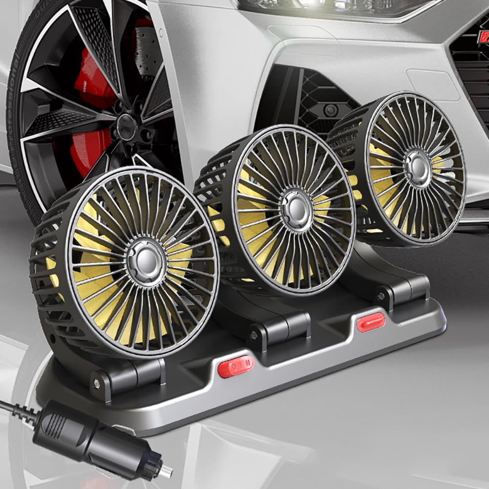 UPWONEA Triple-Head 12V Car Cooling Fan with 2 Speeds