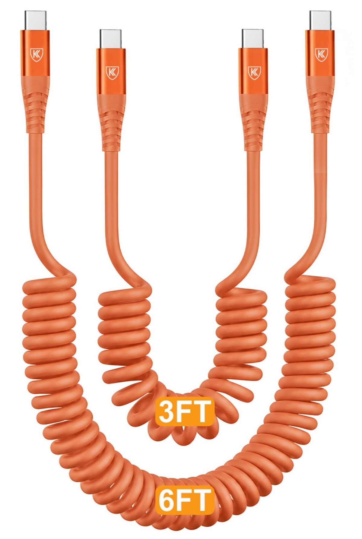 KIYODA 2-Pack Coiled USB-C Car Charging Cables