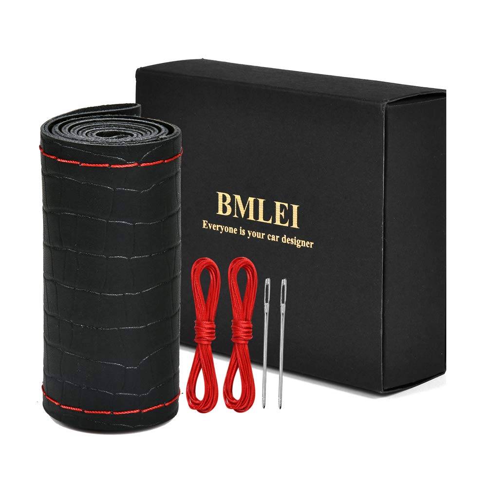 BMLEI Stitch-On Leather Car Steering Wheel Wrap Cover