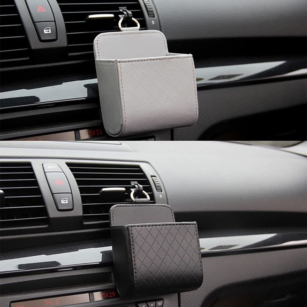 QERTYHKK Leather Car Air Vent Organizer for Phone & Glasses
