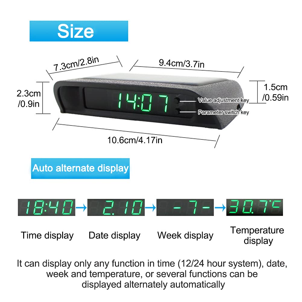 Solar-Powered Digital Car Dashboard Clock with Temperature