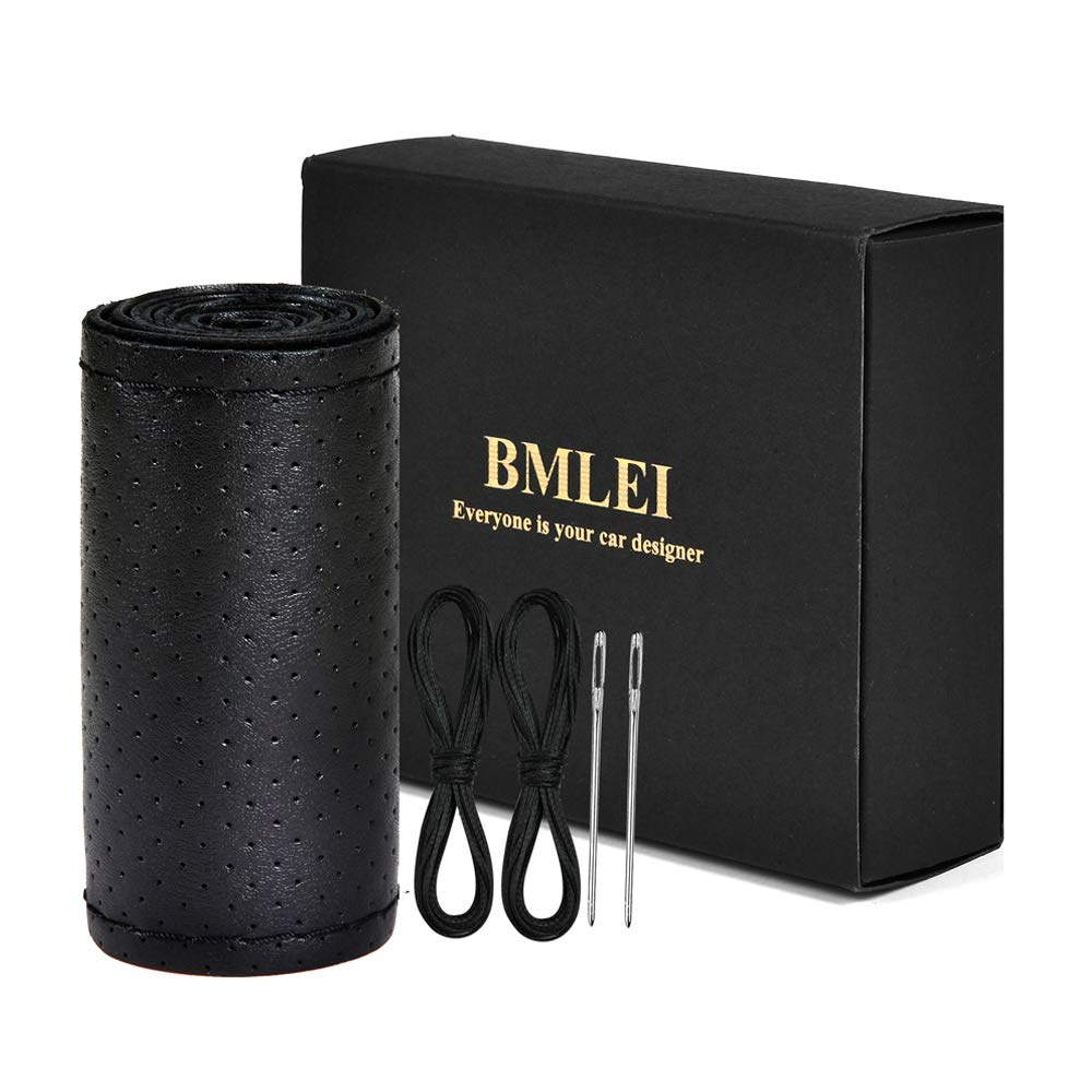 BMLEI Stitch-On Leather Car Steering Wheel Wrap Cover