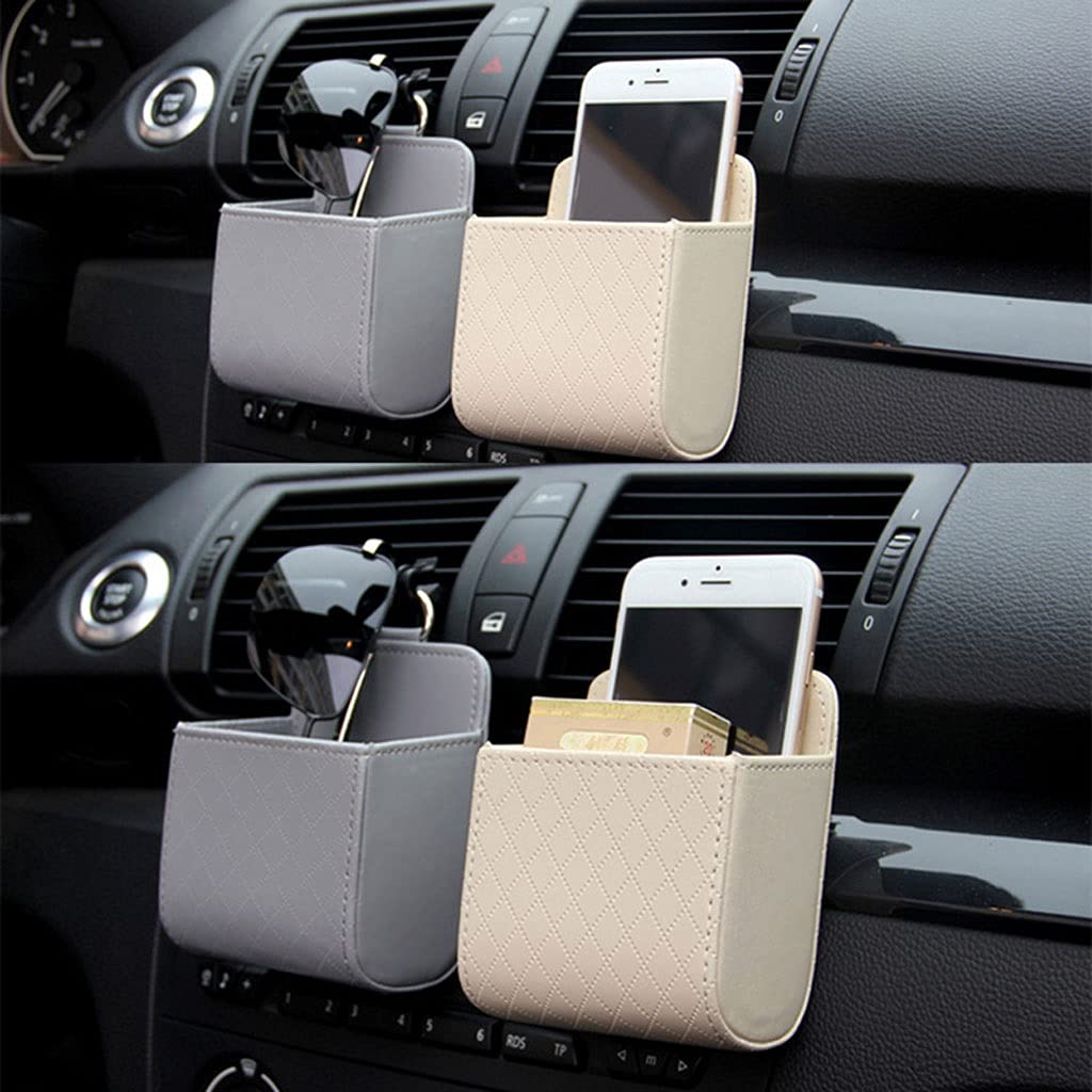 QERTYHKK Leather Car Air Vent Organizer for Phone & Glasses