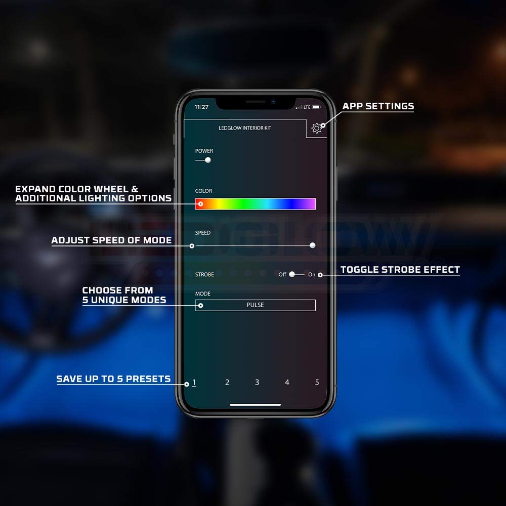 LEDGlow 6-Piece Bluetooth Interior Footwell LED Light Kit