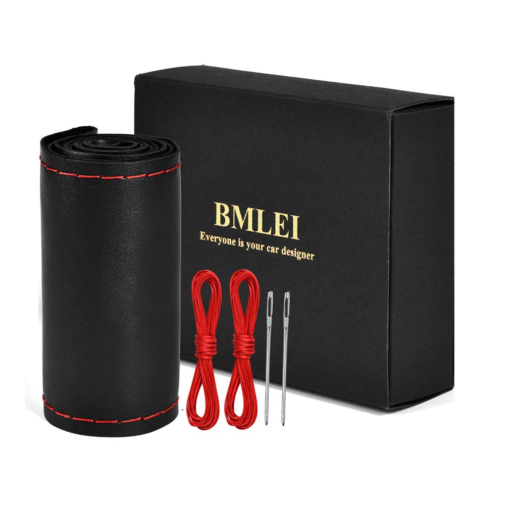 BMLEI Stitch-On Leather Car Steering Wheel Wrap Cover
