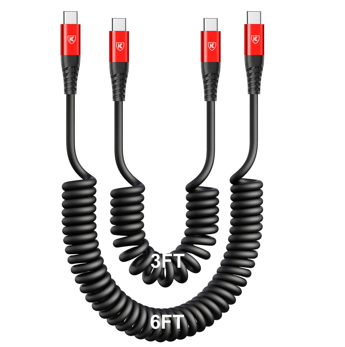 KIYODA 2-Pack Coiled USB-C Car Charging Cables