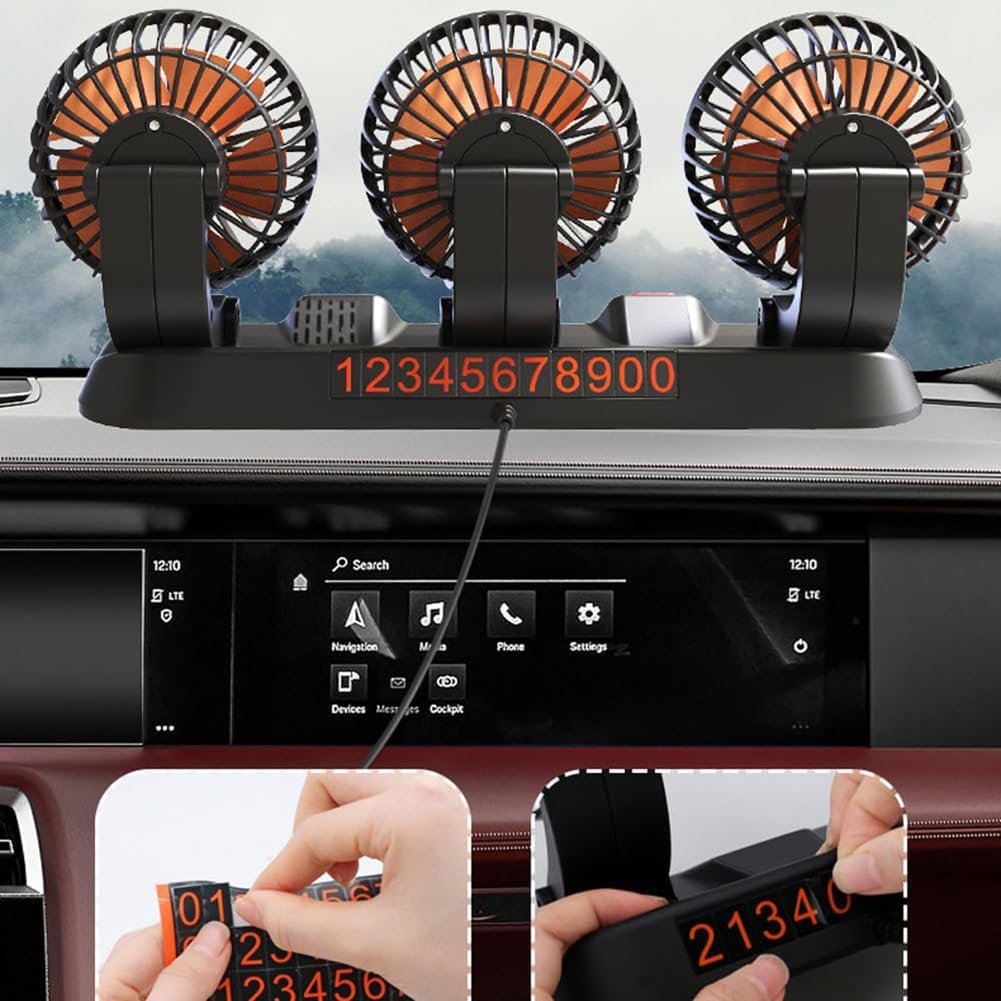 UPWONEA Triple-Head 12V Car Cooling Fan with 2 Speeds