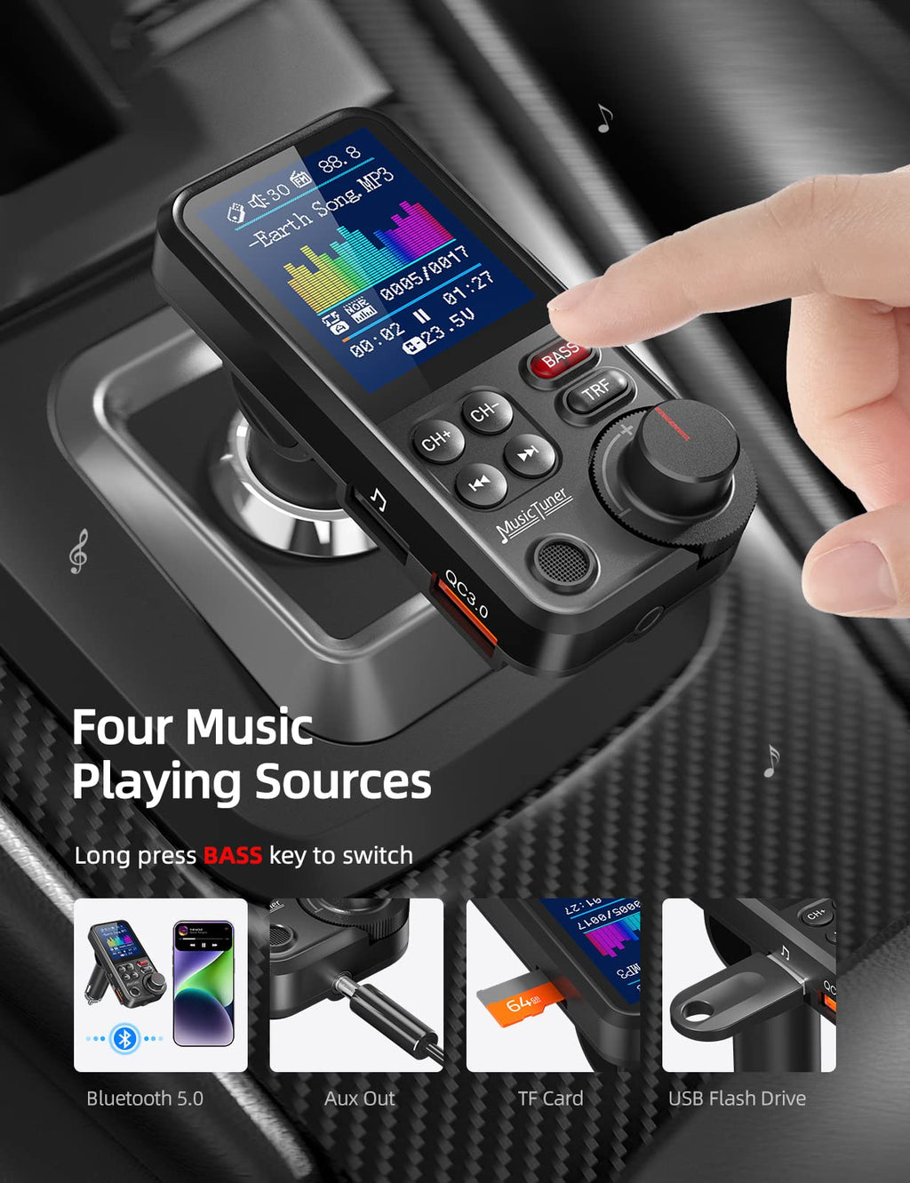 Nulaxy KM30 Bluetooth FM Transmitter with QC3.0 Charging