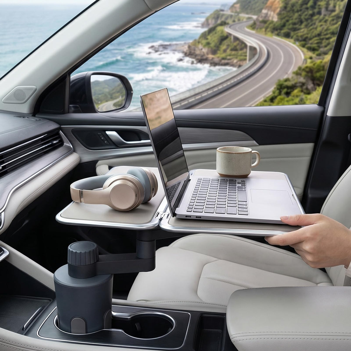 Depisuta 360° Rotating Car Cup Holder Tray with Phone Holder