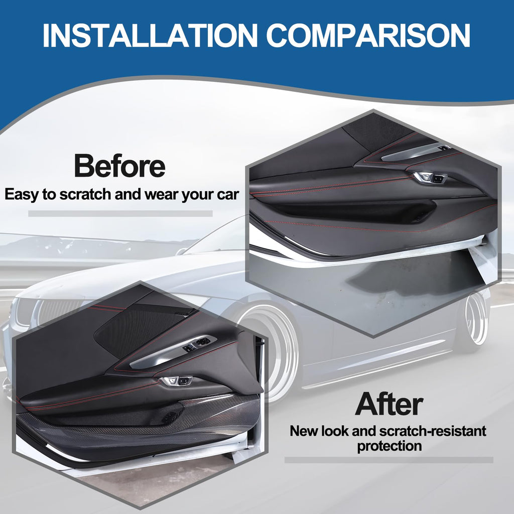 Car Door Anti Kick Cover Compatible with Chevrolet Corvette C8 2020-2026,Carbon Fiber Door Guard Side Edge Protector,Door Panel Anti-Collision Strips Cover Trim Accessories