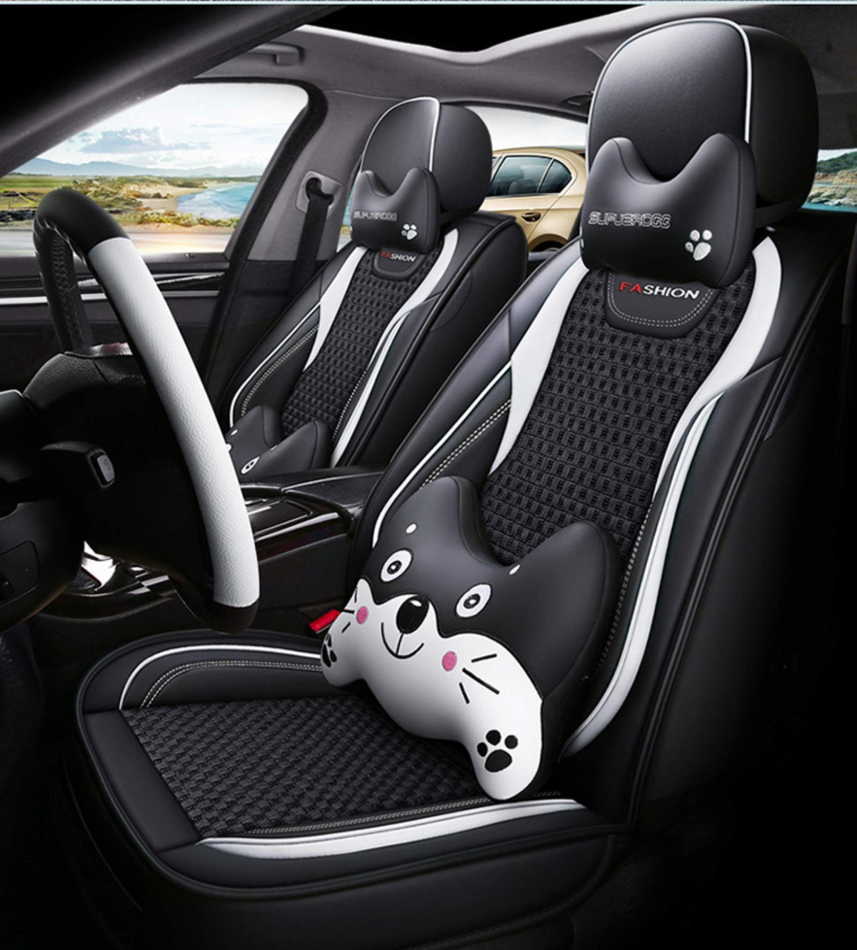KG7HQRP 12-Piece Deluxe Faux Leather Car Seat Cover Set