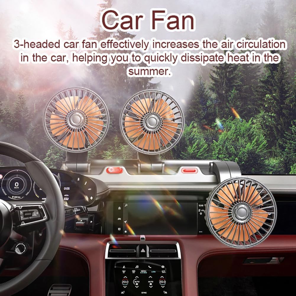 UPWONEA Triple-Head 12V Car Cooling Fan with 2 Speeds