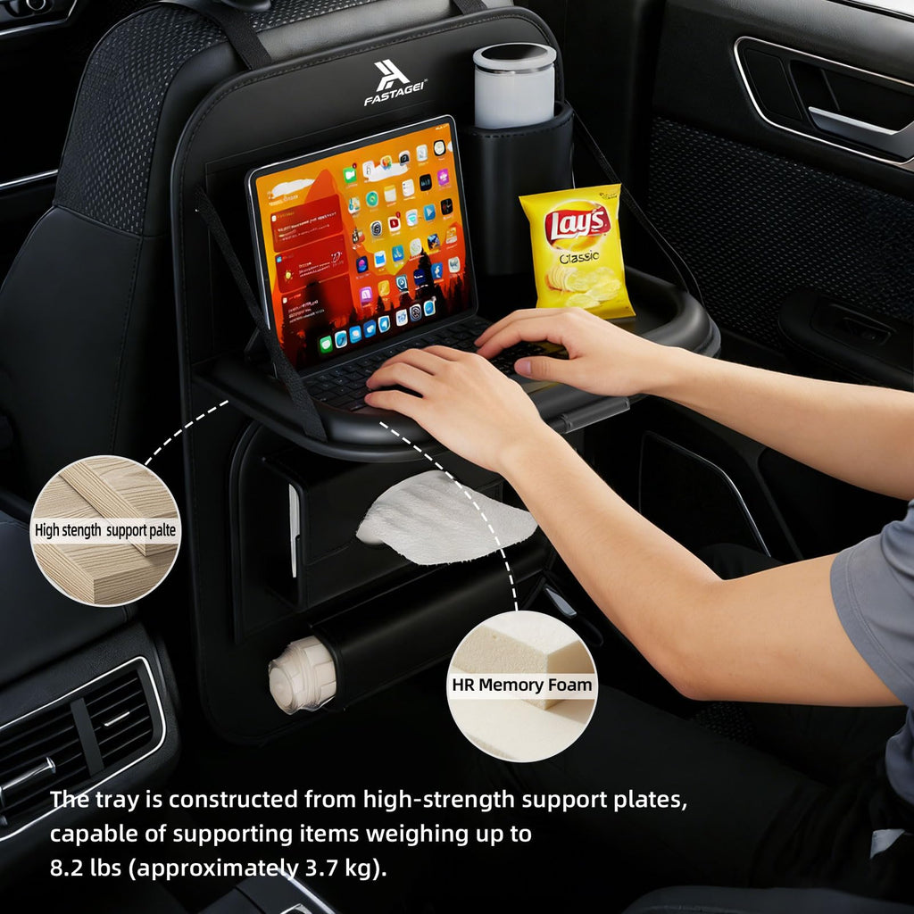 FASTAGEI Leather Backseat Organizer with Detachable Tray
