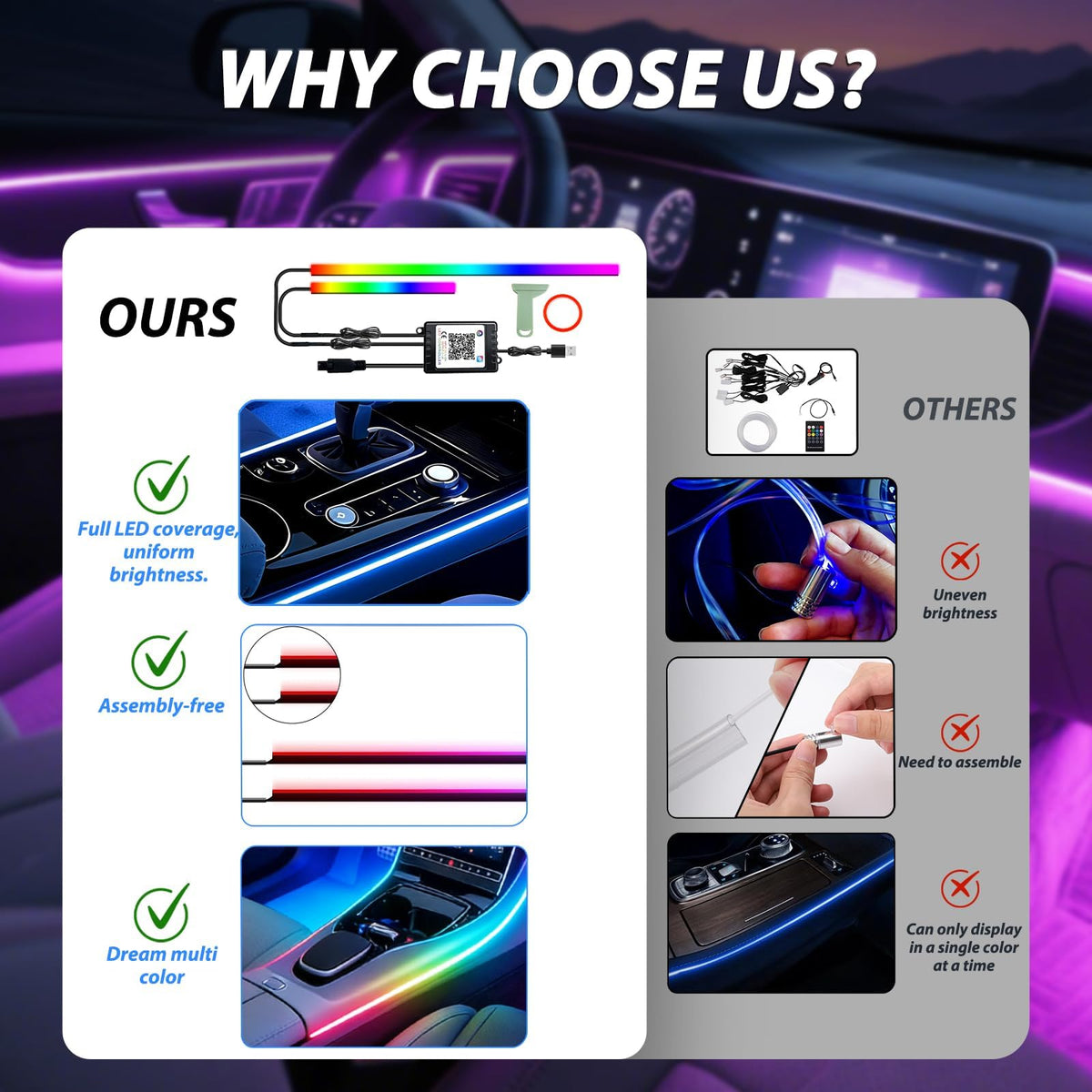 RGB-IC Car Ambient LED Strip Light Kit with App & Remote