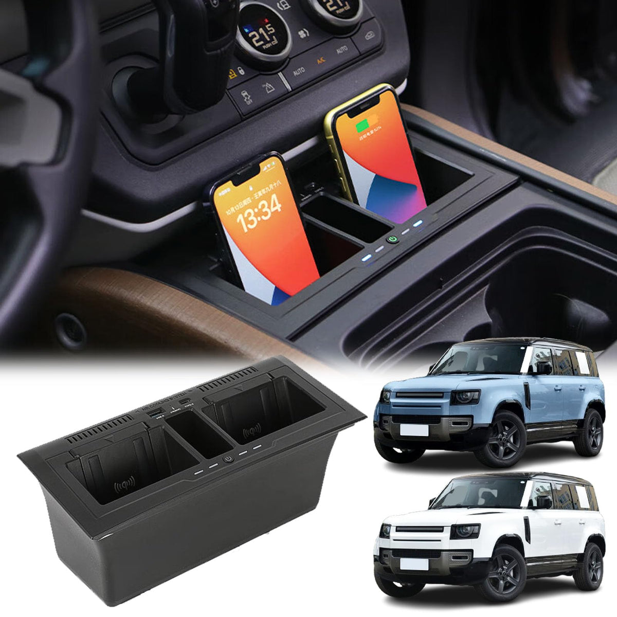 Dual Wireless Car Charger for Land Rover Defender 90/110/130