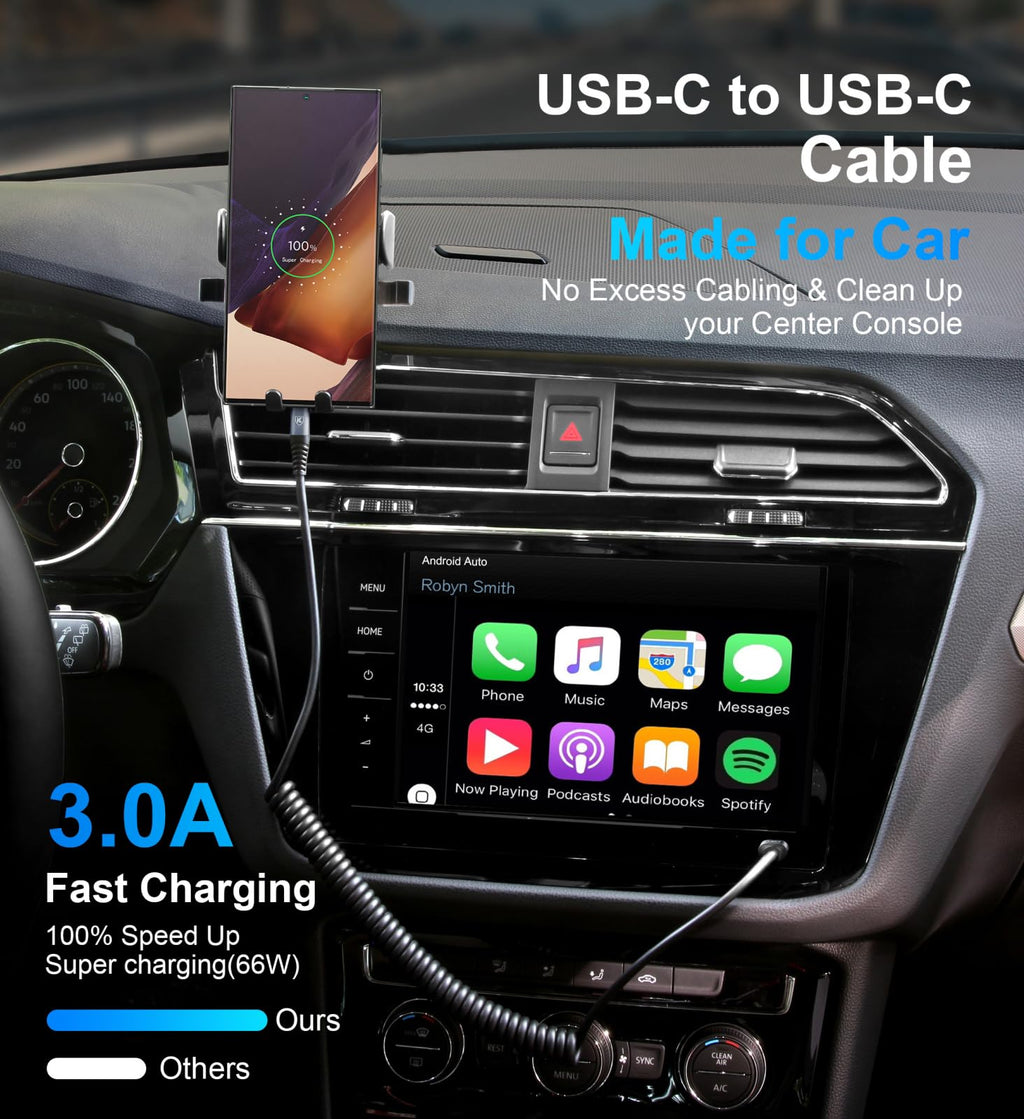 KIYODA 2-Pack Coiled USB-C Car Charging Cables
