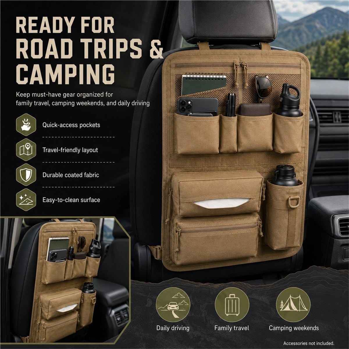 Tactical MOLLE Car Seat Back Organizer with Storage Pockets