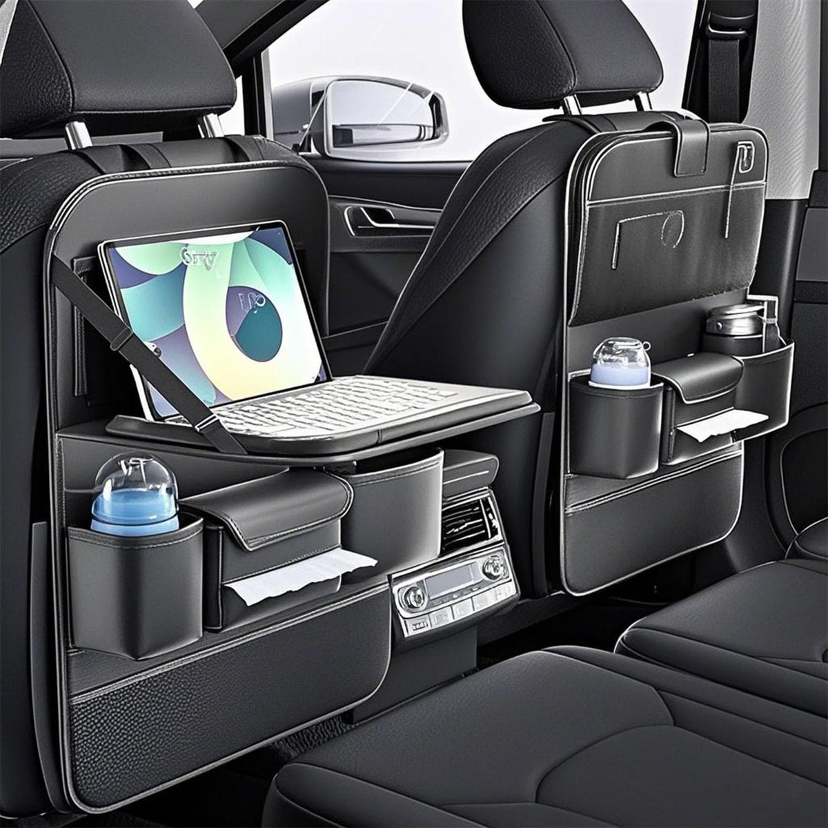 2-Pack Car Backseat Organizer with Foldable Tray & Kick Mats