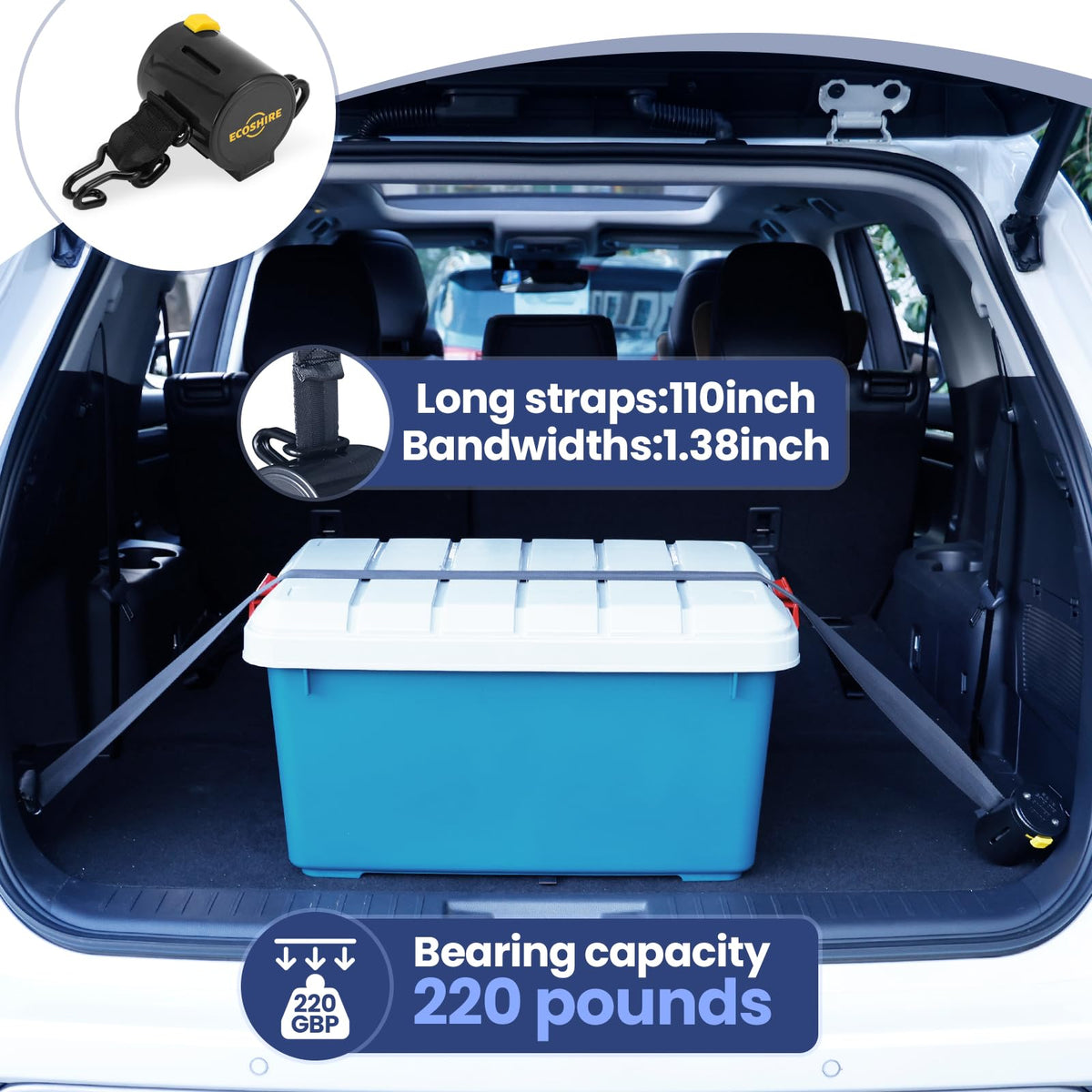 ECOSHIRE Self-Retracting Car Trunk Cargo Straps with Hooks