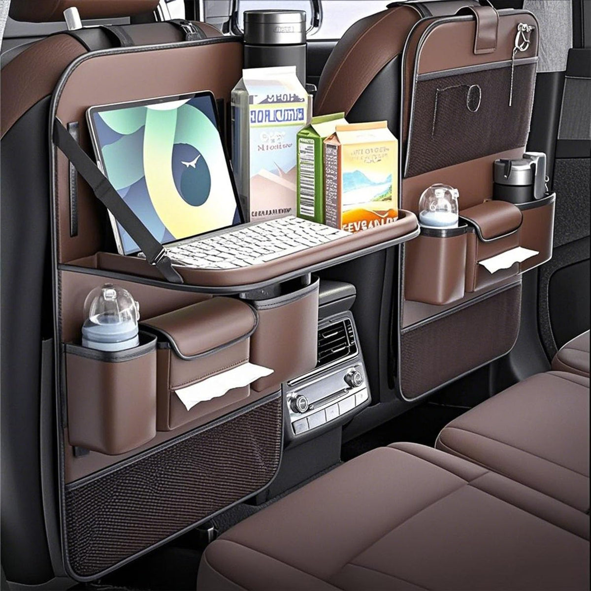 2-Pack Car Backseat Organizer with Foldable Tray & Kick Mats