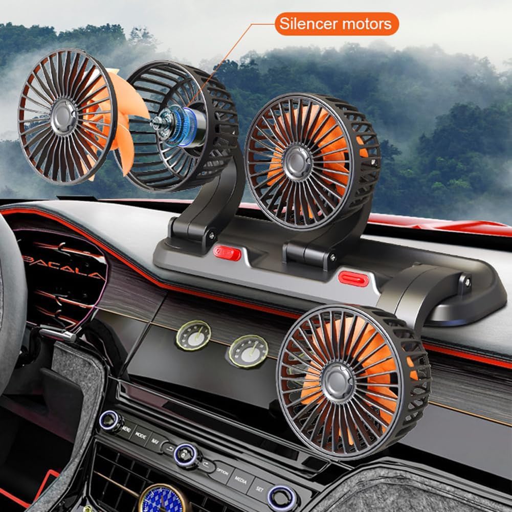 UPWONEA Triple-Head 12V Car Cooling Fan with 2 Speeds