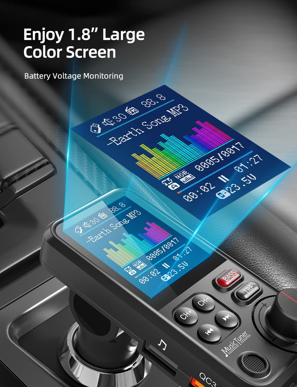 Nulaxy KM30 Bluetooth FM Transmitter with QC3.0 Charging