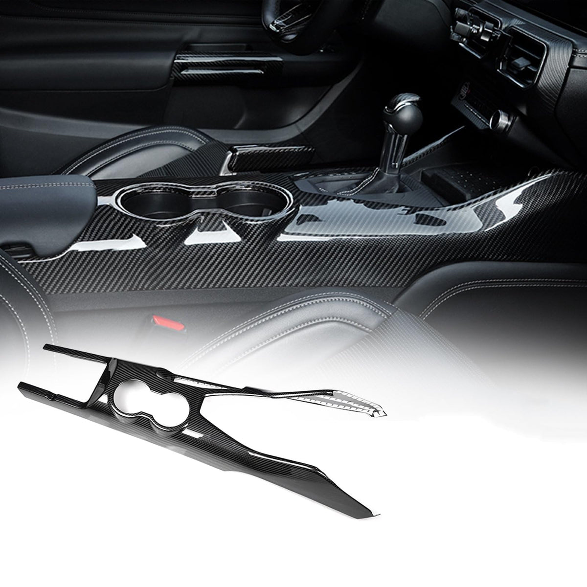 FINMOKAL Carbon Fiber Gear Shift Panel Trim for Ford Mustang