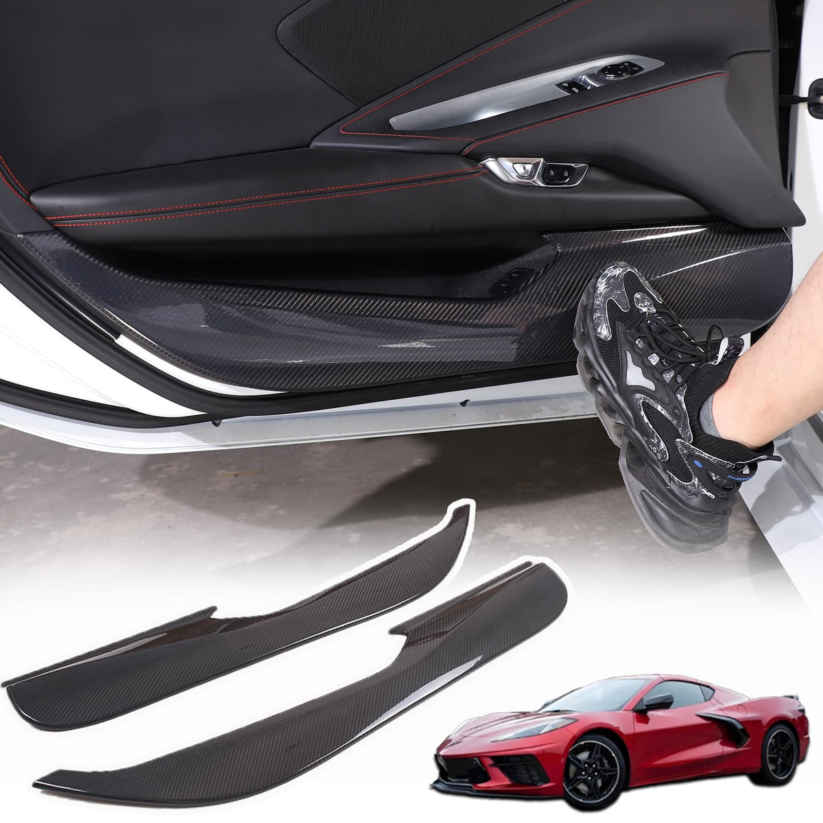 Carbon Fiber Door Kick Protectors for Corvette C8 2020–2026