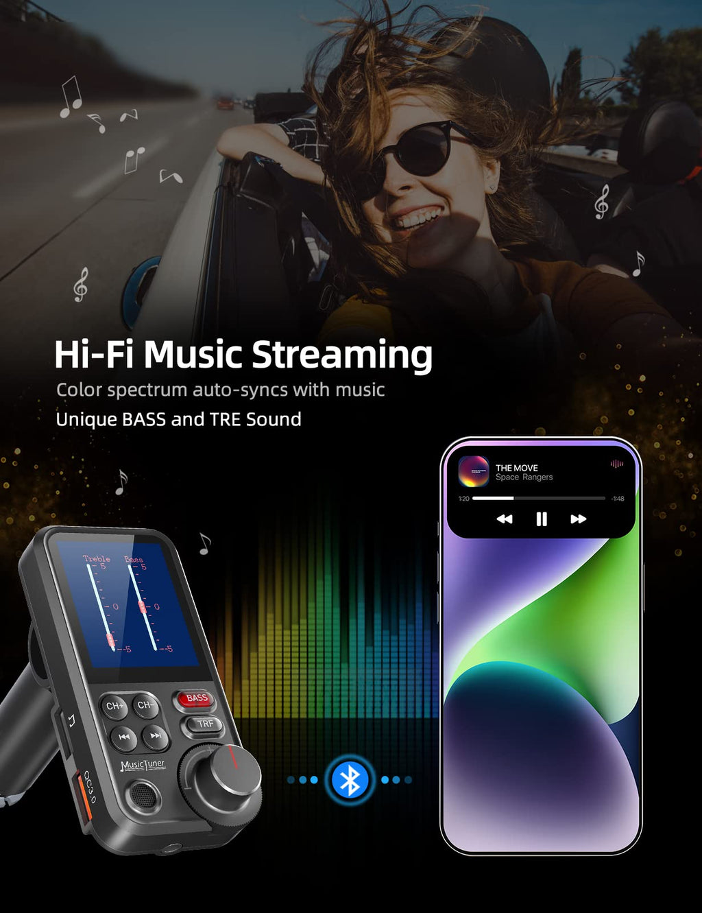 Nulaxy KM30 Bluetooth FM Transmitter with QC3.0 Charging